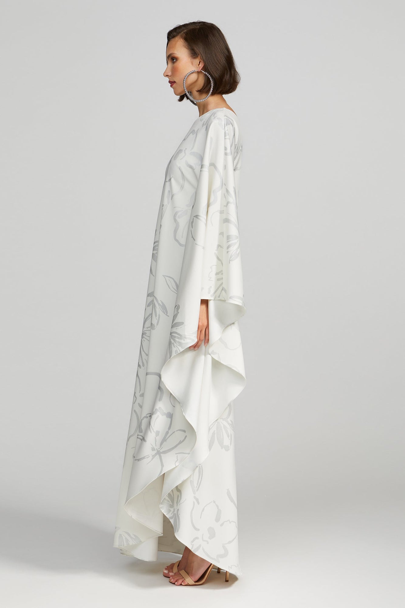 Halston | Nevean Caftain In Foil Crepe | Inked Floral