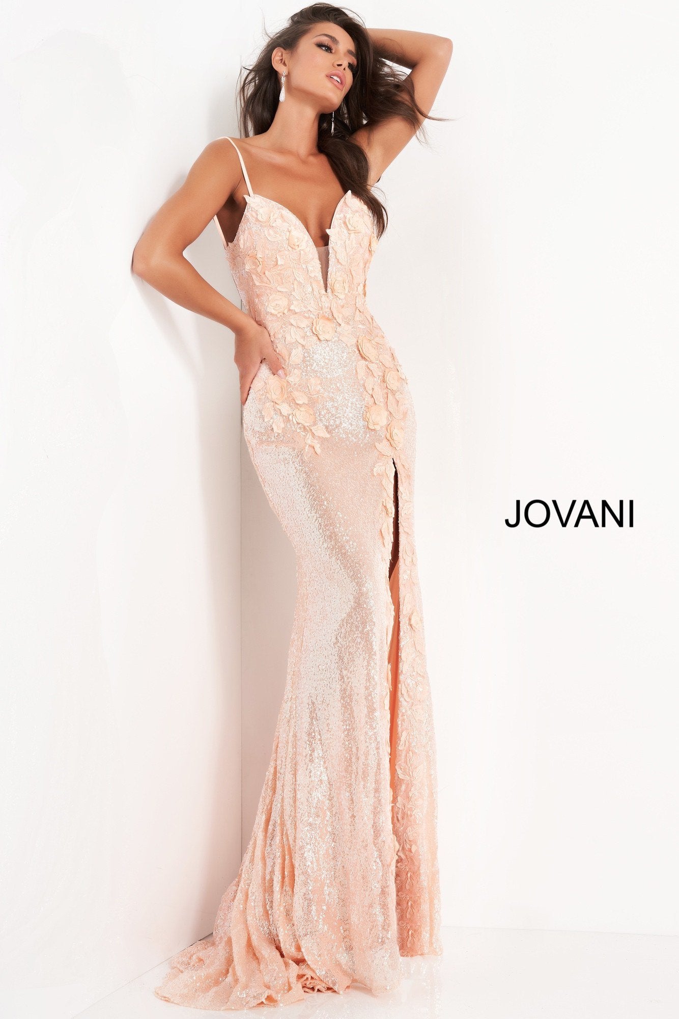 Floral Appliques Backless Dresses | Cream
