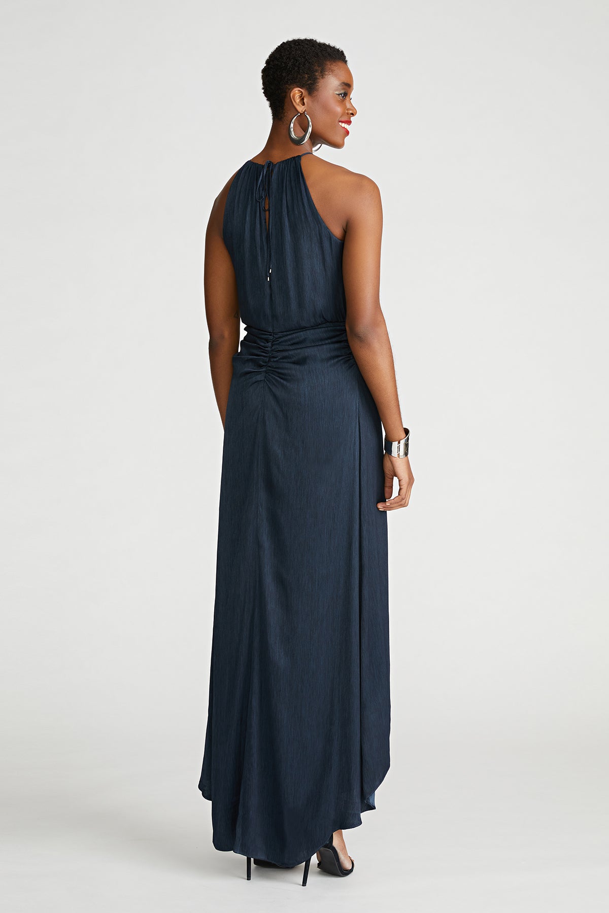Halston | Slub Micro Satin Gown | Navy