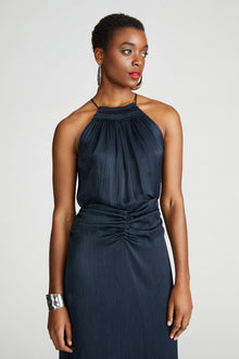Halston | Slub Micro Satin Gown | Navy