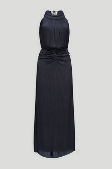 Halston | Slub Micro Satin Gown | Navy