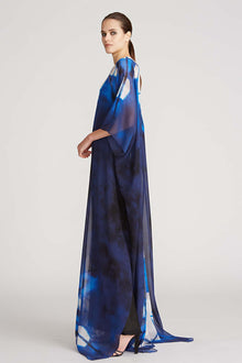 Halston | Elsa Printed Chiffon Caftan | Black/Sapphire
