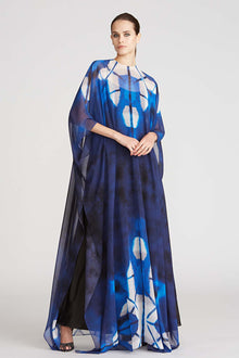 Halston | Elsa Printed Chiffon Caftan | Black/Sapphire