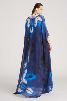 Halston | Elsa Printed Chiffon Caftan | Black/Sapphire
