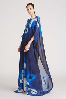 Halston | Elsa Printed Chiffon Caftan | Black/Sapphire