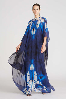 Halston | Elsa Printed Chiffon Caftan | Black/Sapphire