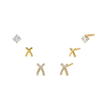 14K Gold Diamond XOXO Stud Earring Combo Set 14K - Adina's Jewels