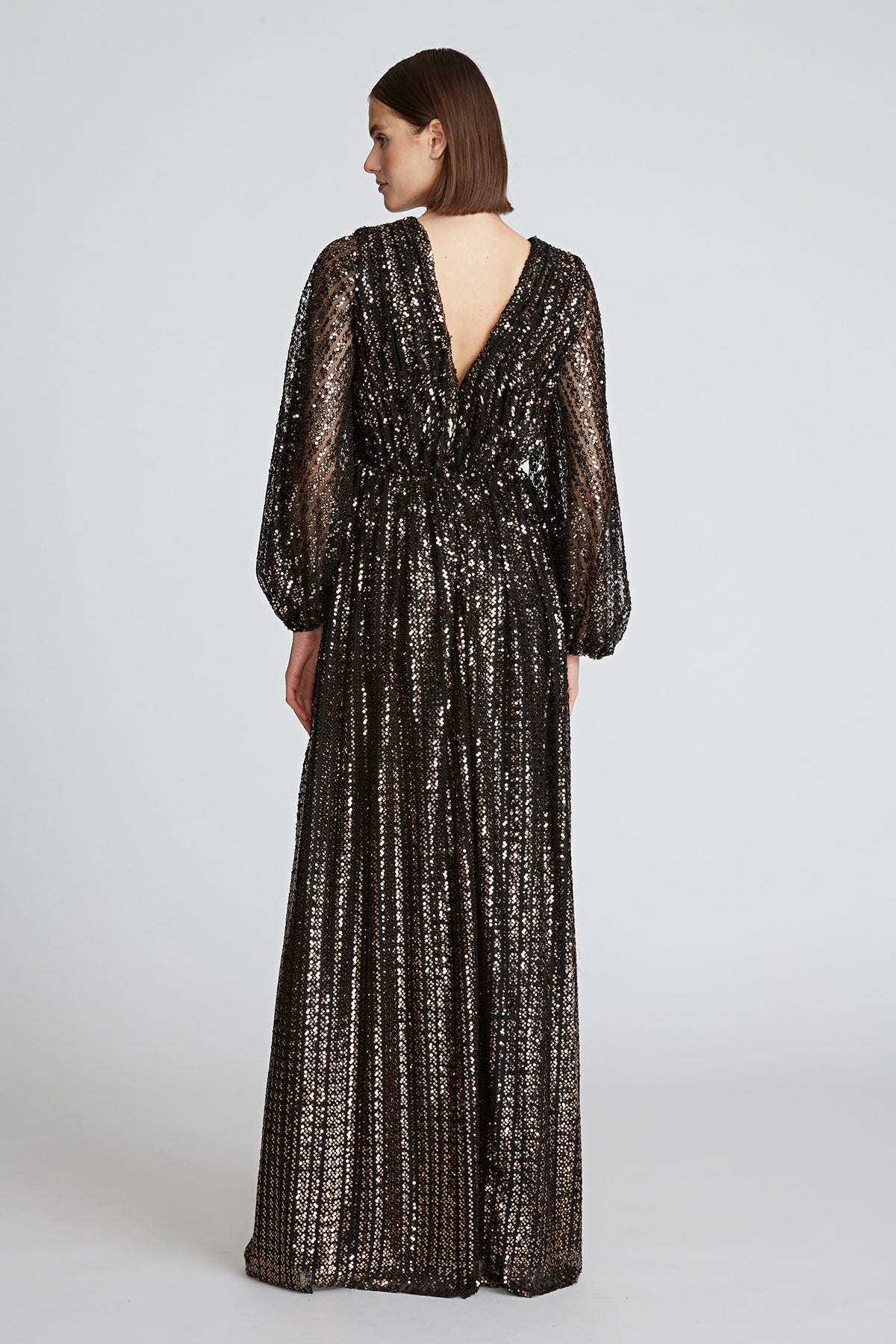 Halston | Madelyn Gown In Sequins | Black/ Gold
