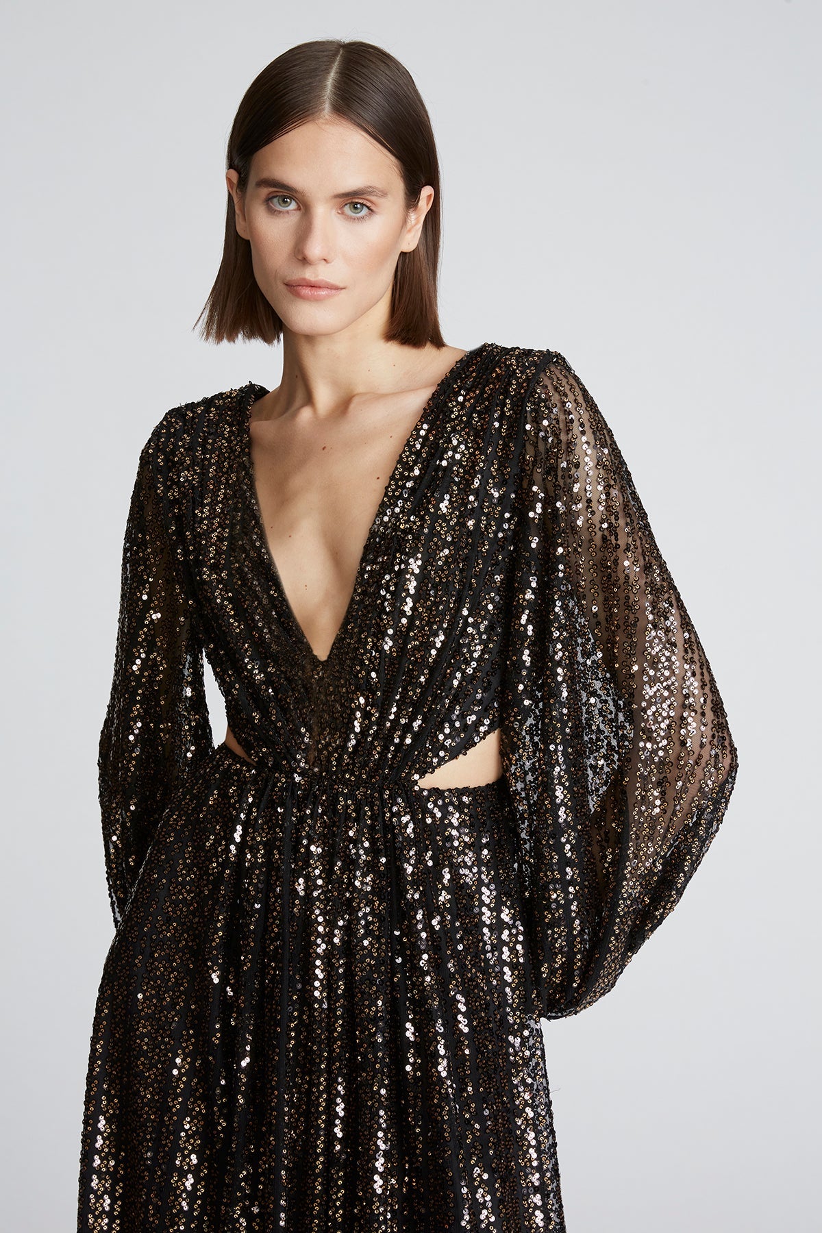 Halston | Madelyn Gown In Sequins | Black/ Gold