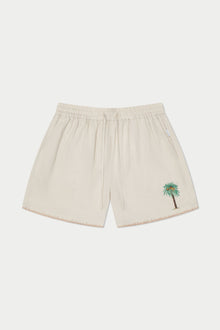 Palm Tree Linen Short | White
