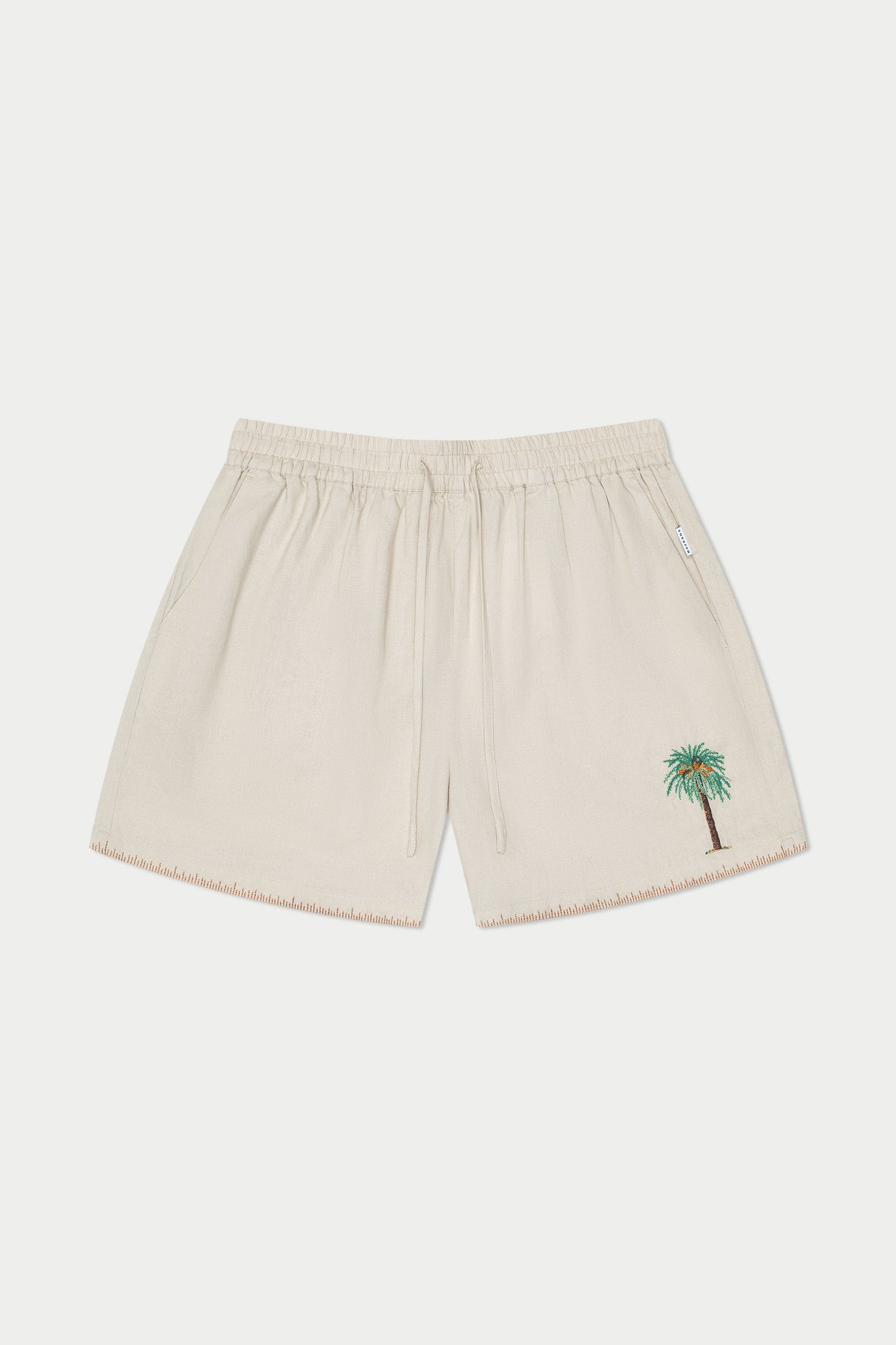 Palm Tree Linen Short | White