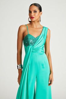 Halston | Khi Jumpsuit In Satin & Sequin | Vivid Green