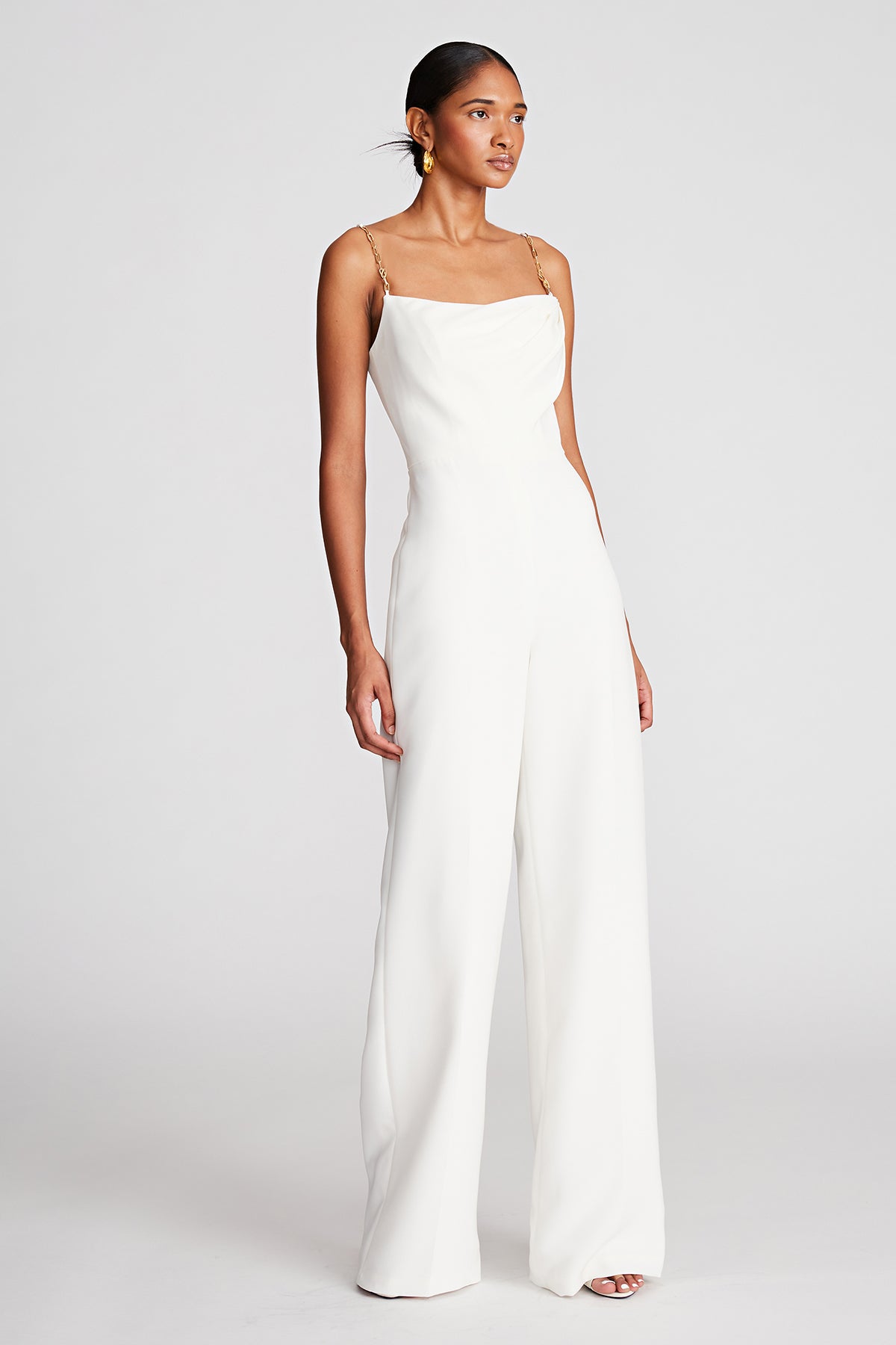 Halston | Brea Jumpsuit In Stretch Crepe | Chalk