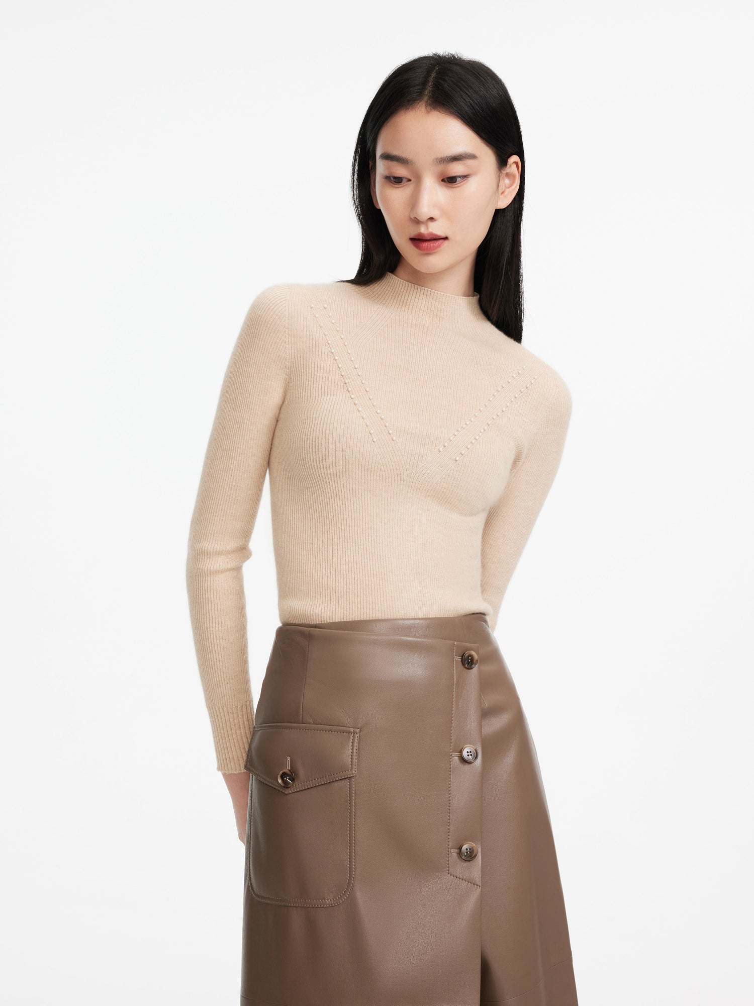 Turtleneck Cashmere Sweater | Beige