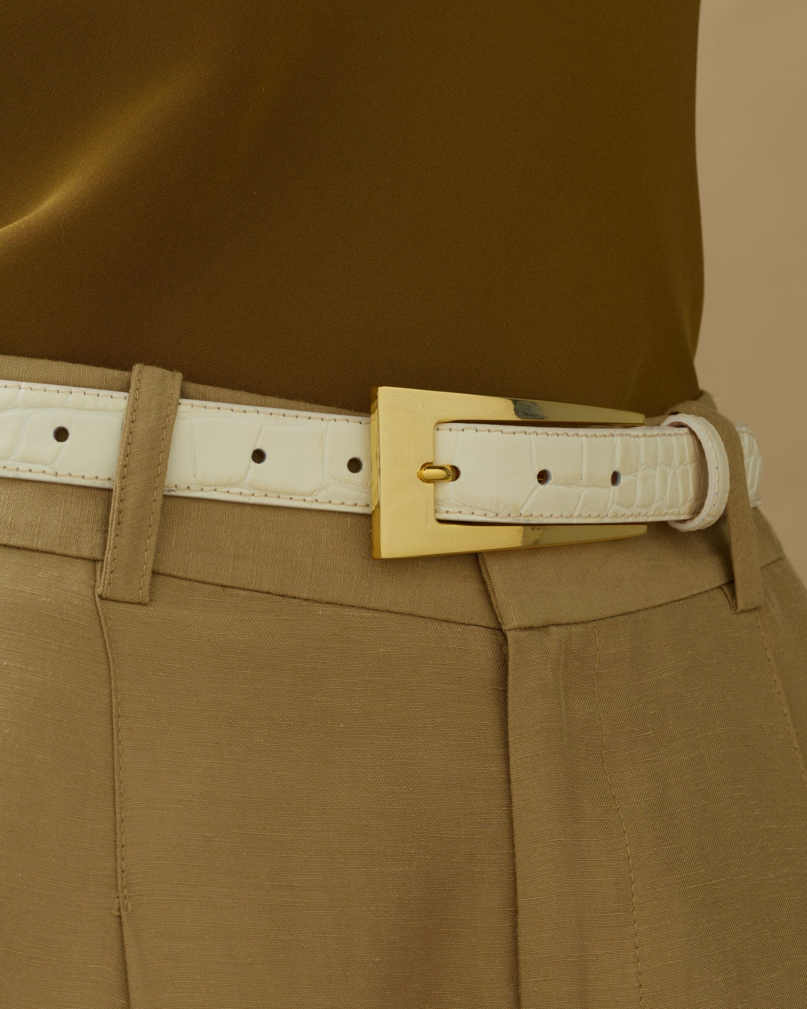 No. 10 Belt | Cream Croc/Gold