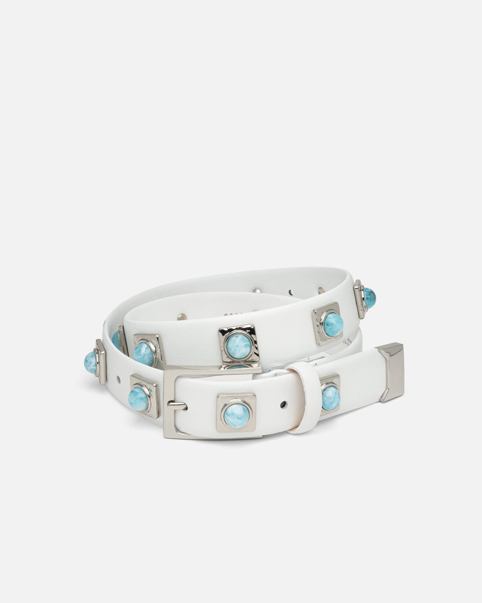 White belt with turquoise stones