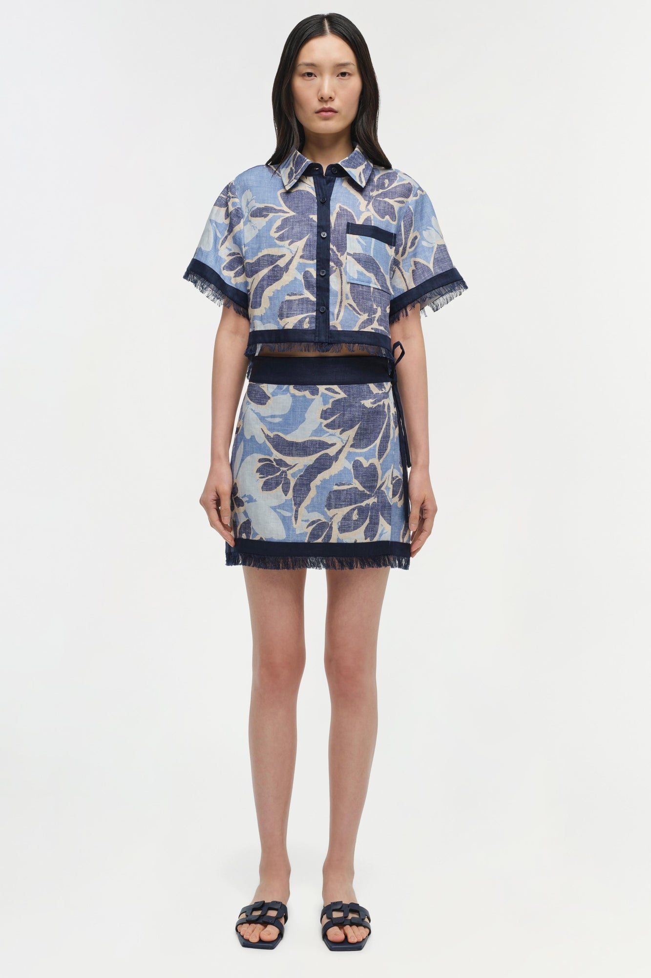 Womens | Topanga Linen Shirt | Blue Hydrangea Floral