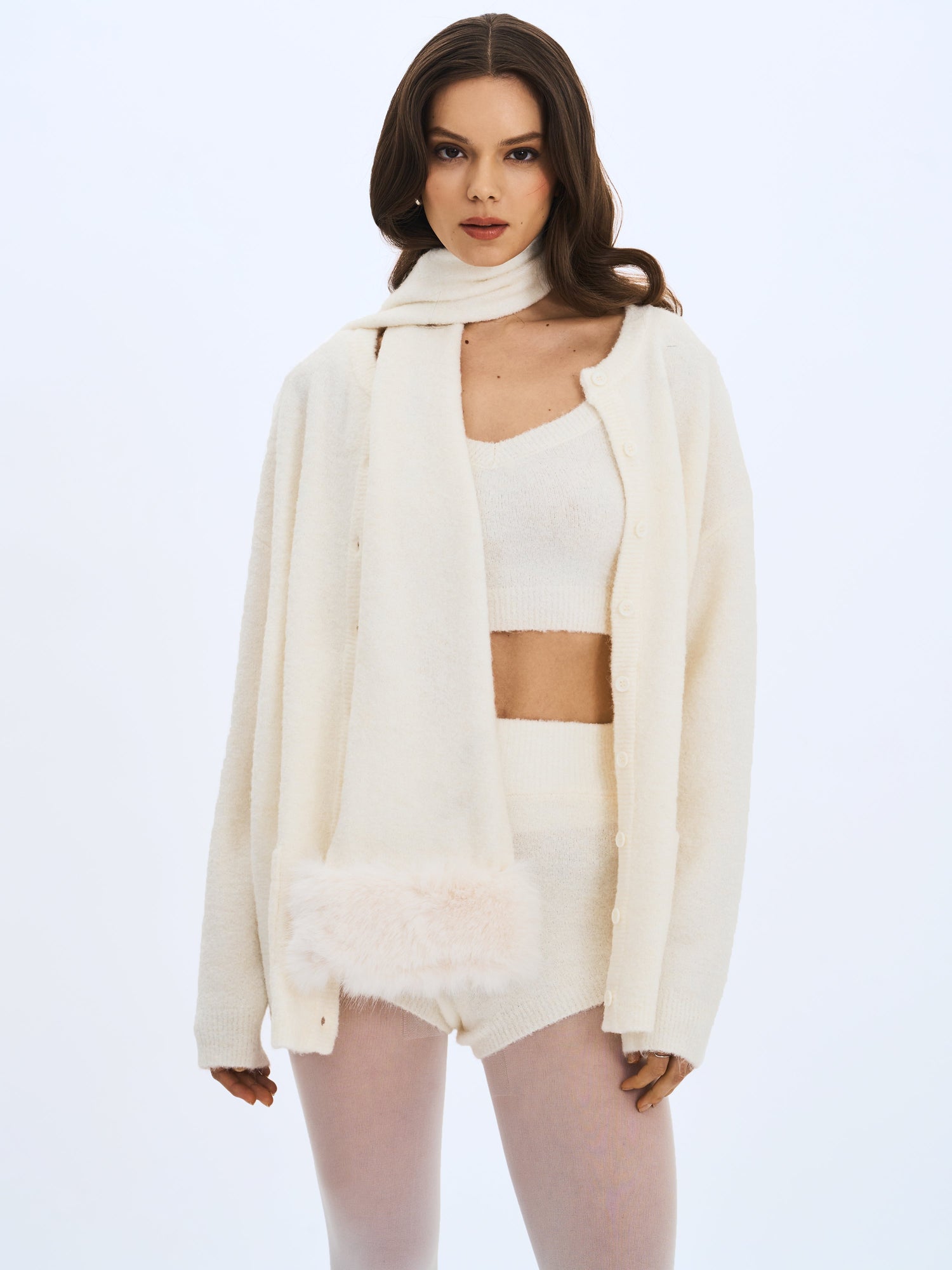 Selma Wool-Blend Ribbed Knit Scarf | White