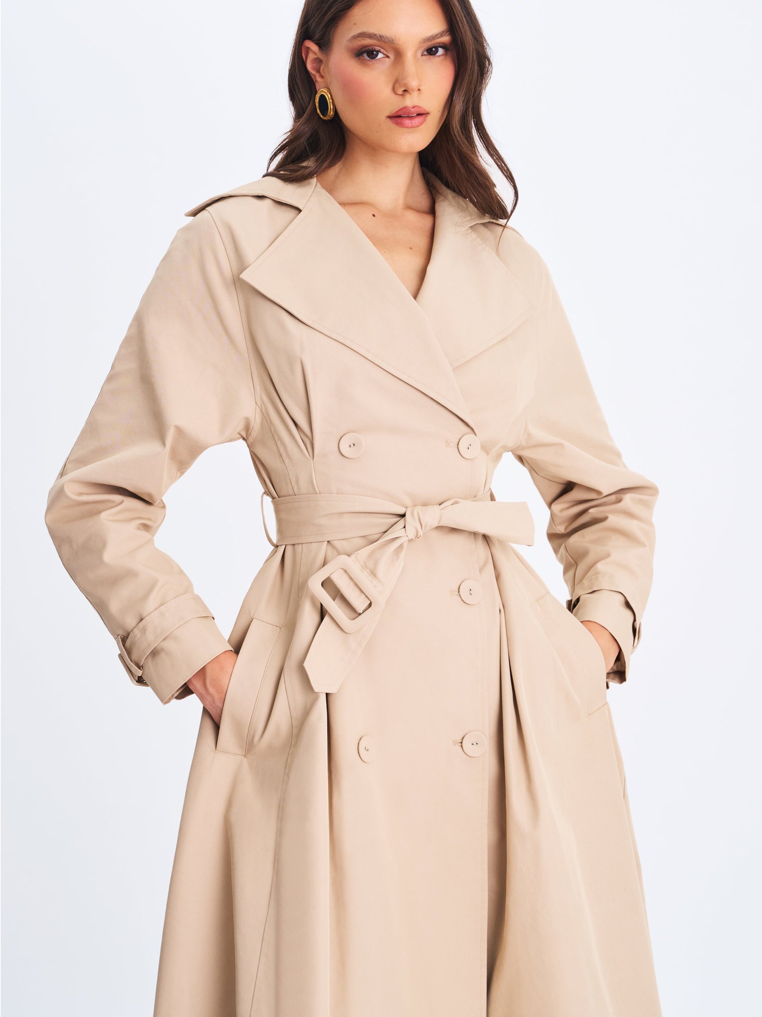 Miss Circle | Ulila Double-Breasted Pleated Cotton-Blend Trench Coat