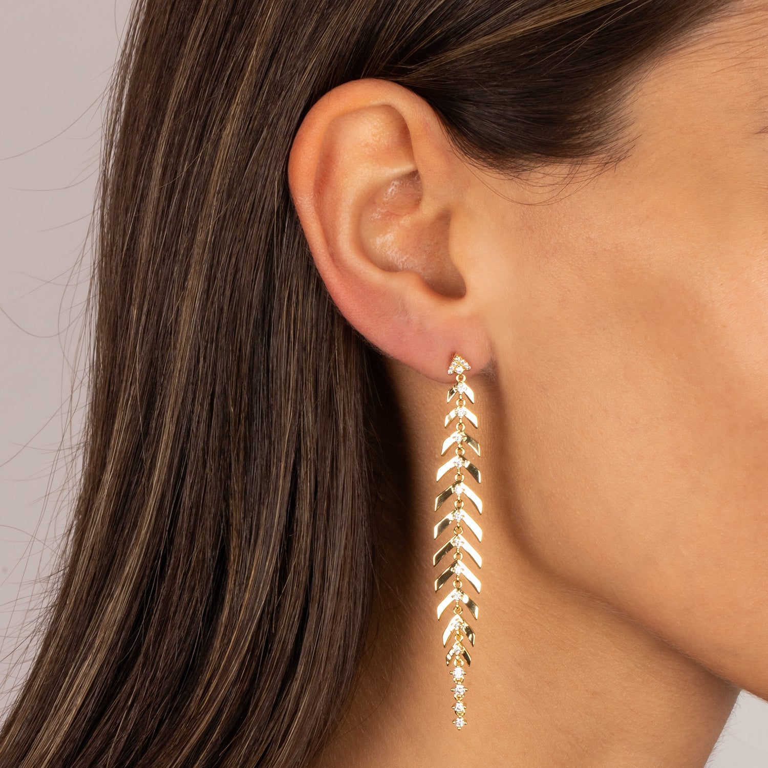 Colored Fishbone Long Drop Stud Earring - Adina's Jewels
