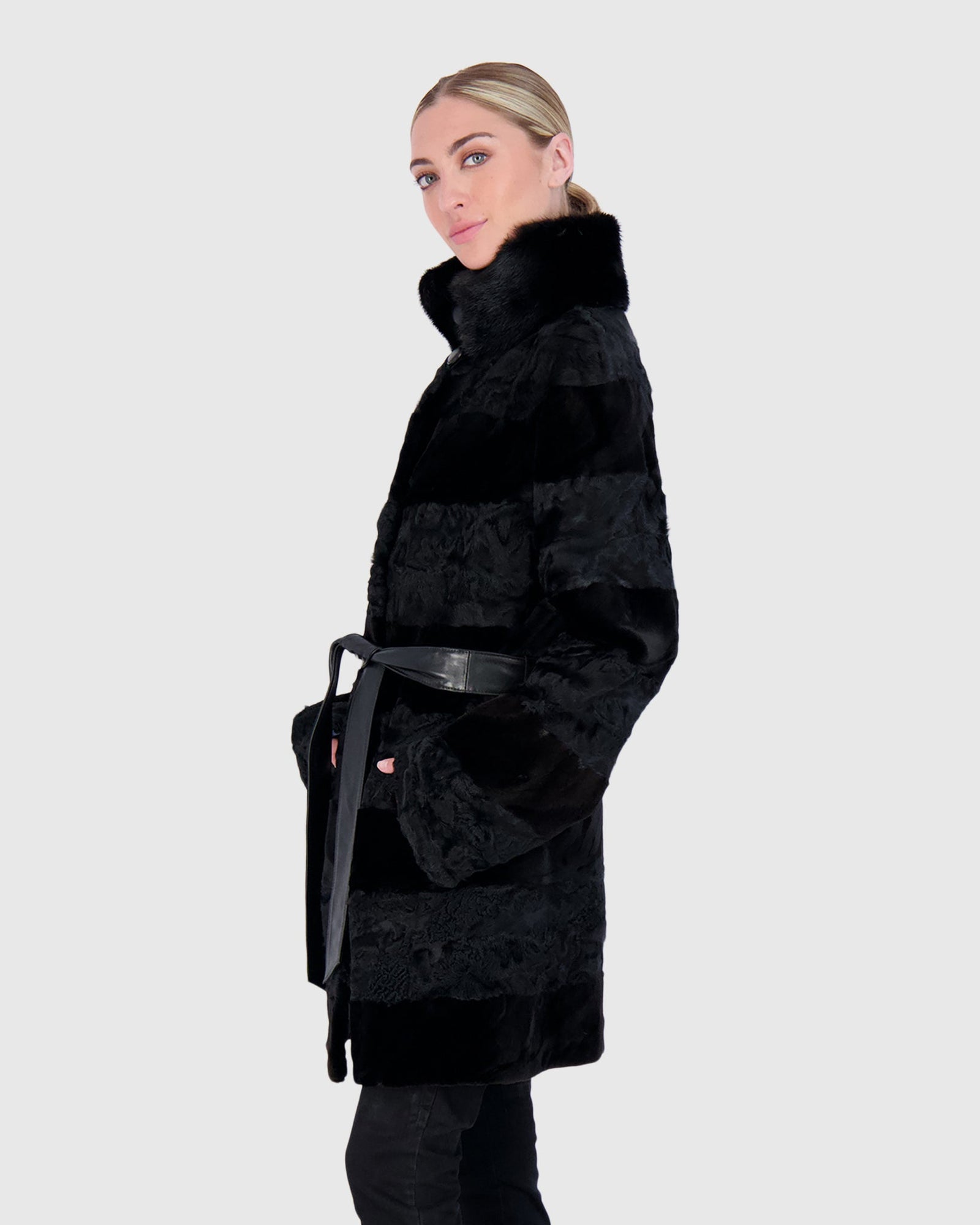 Lamb Stroller With Mink Sections | Black