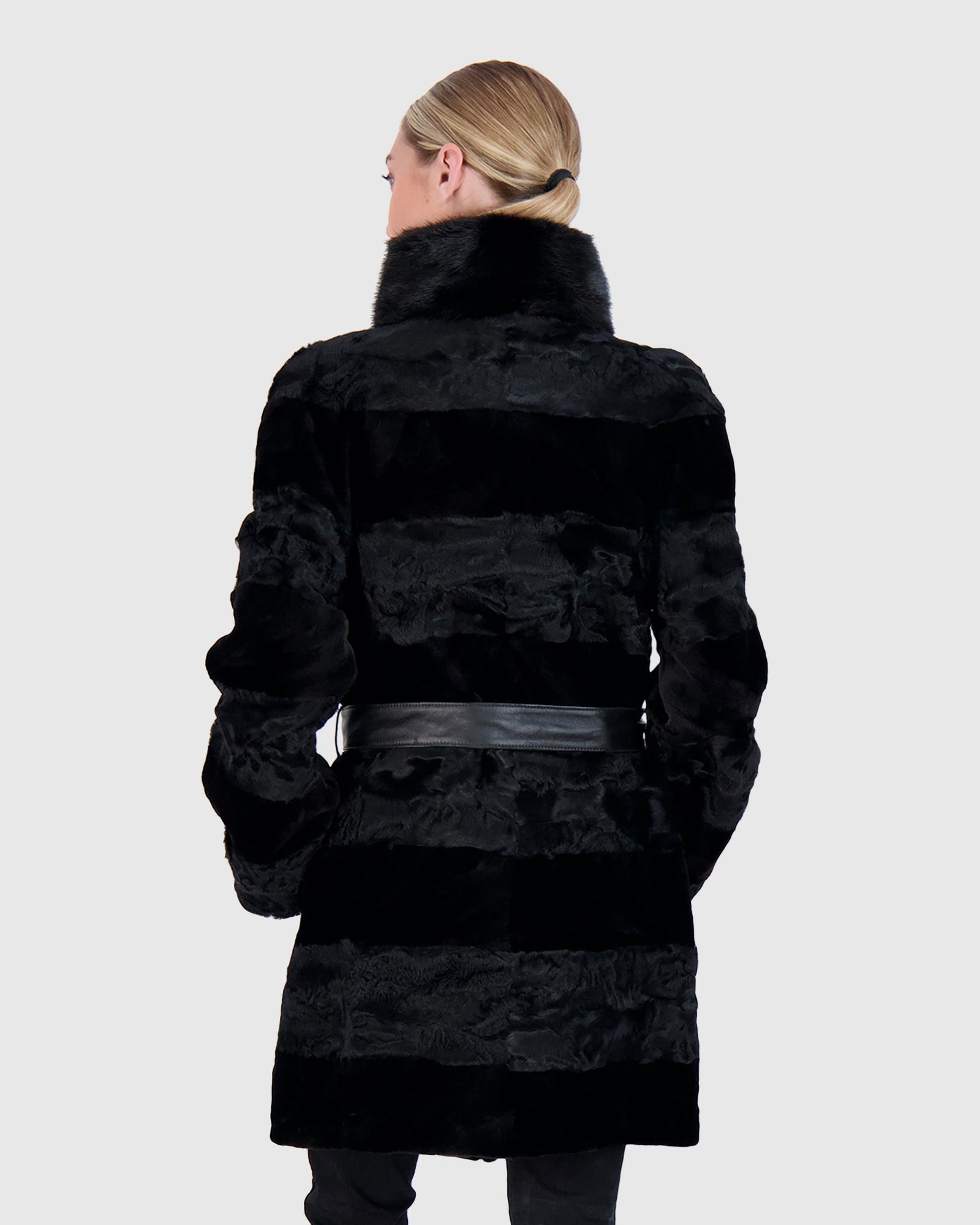 Lamb Stroller With Mink Sections | Black