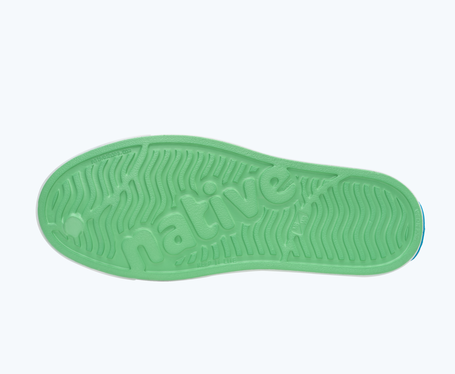 Bottom view of a Native Shoes Jefferson | Candy Green/ Shell White Footwear