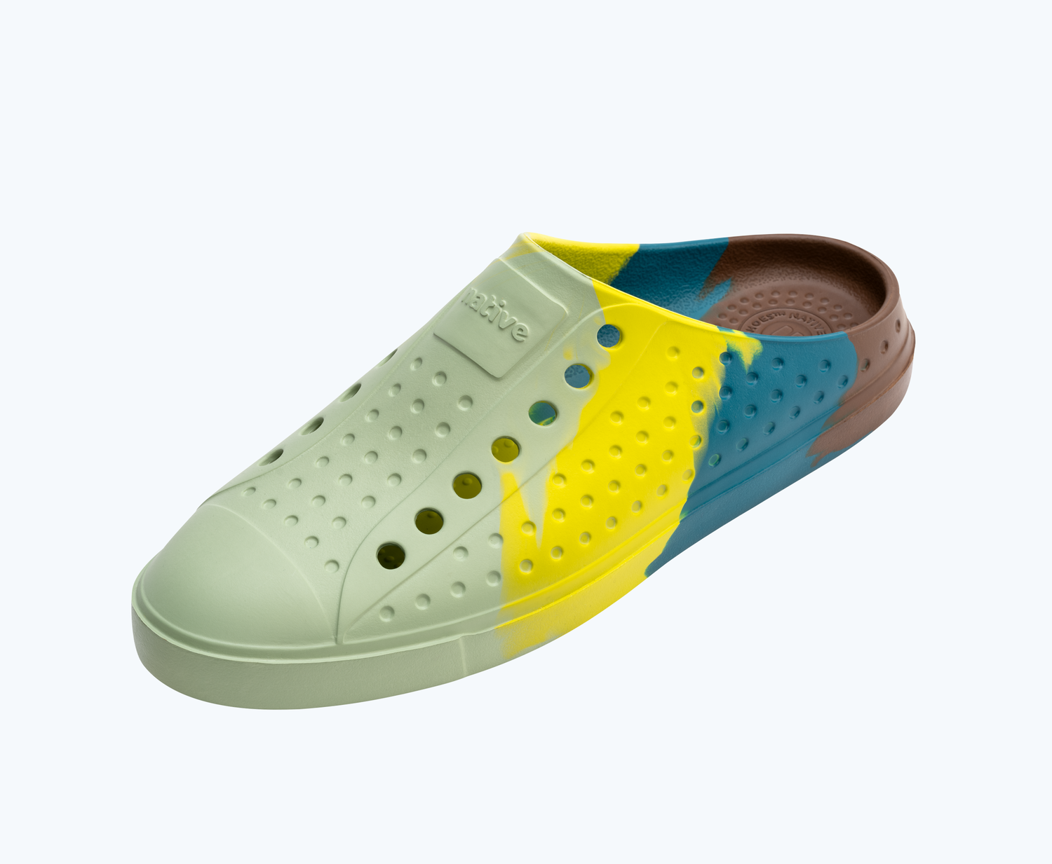 Angled view of a Native Shoes Jefferson Clog Marble | Pickle Patina Marble Footwear