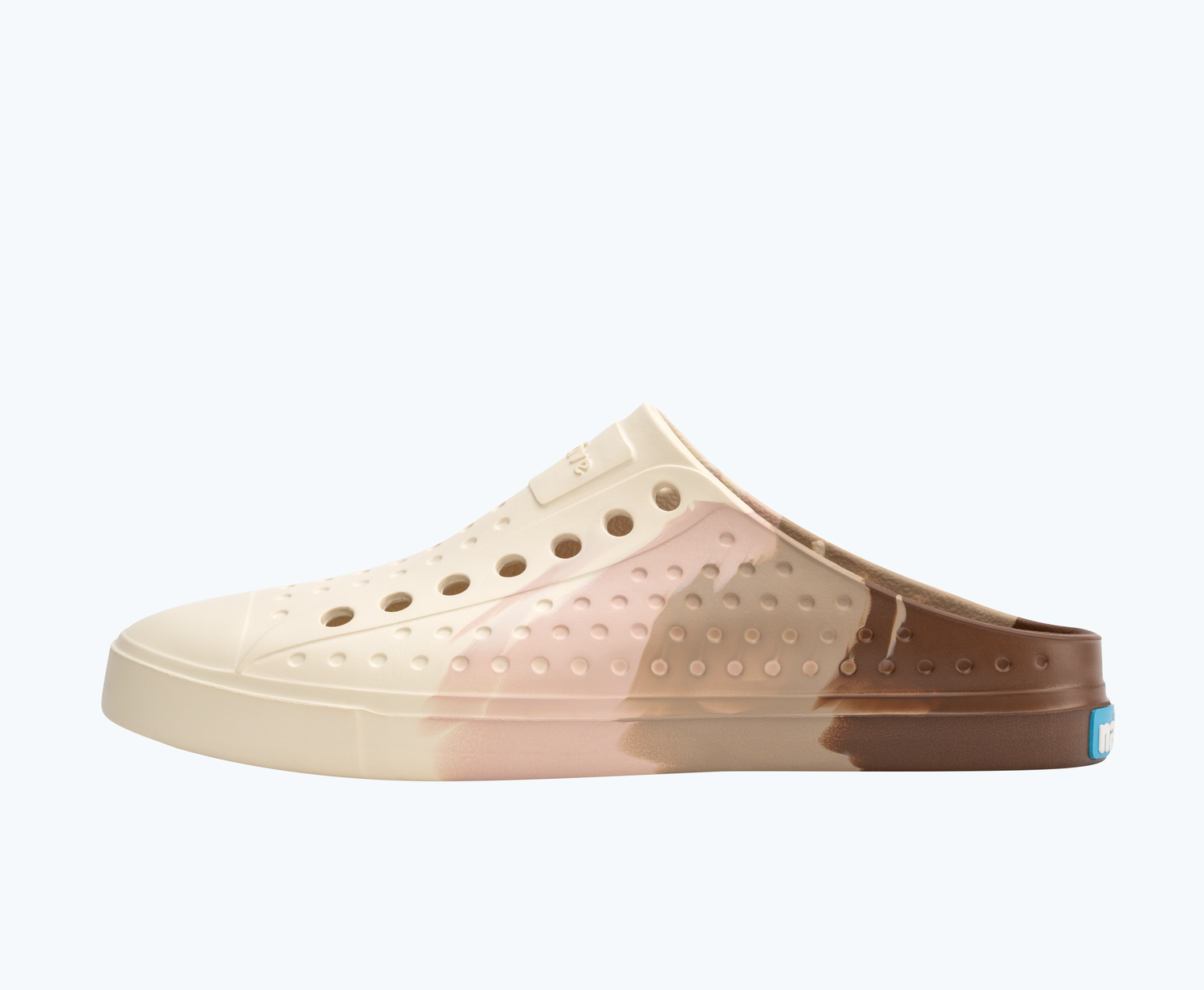 Side view of a Native Shoes Adults Jefferson Clog Marble | Chameleon Flax Marble Footwear