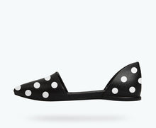 Side view of a Native Shoes Adults Audrey Print | Jiffy Black/ Shell Polka Dots Footwear