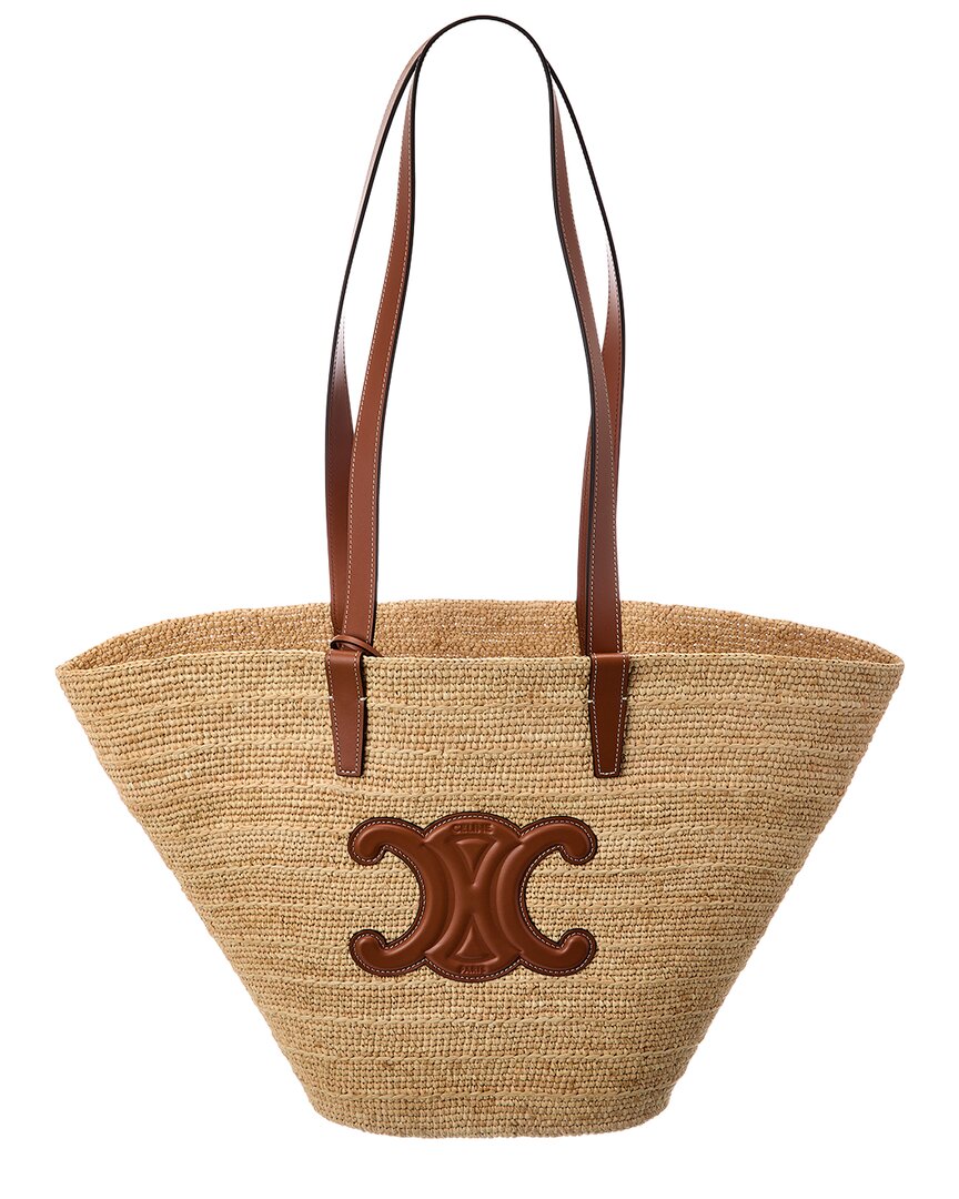 CELINE | Womens | Classic Panier Raffia & Leather Tote | Brown