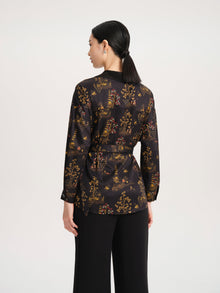 Silky Printed Belted Blouse | Black
