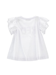 Girls | Broderie Anglaise Sleeve Cotton T-Shirt | White