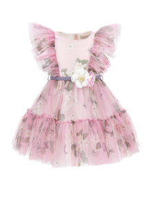 Girls | Rose Print Tulle Dress | FairyTale Pink