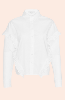 Cotton Poplin Ruffle Detail Top | White