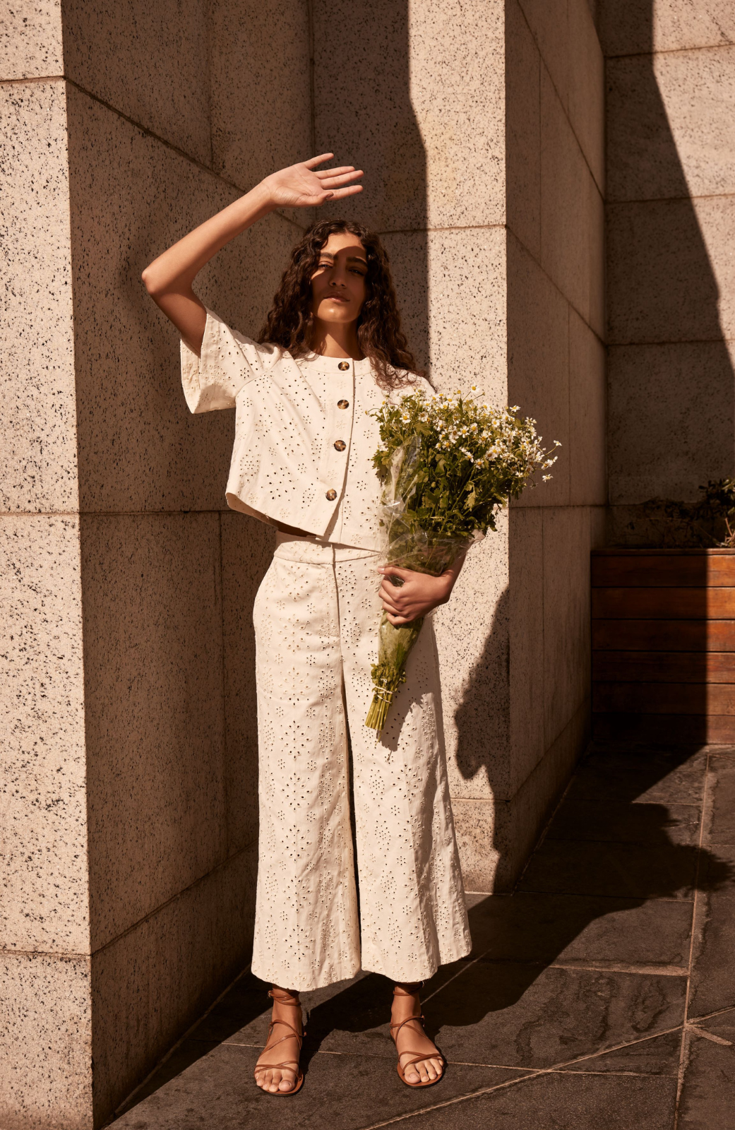 Cotton Eyelet Cropped Pant | Ivory