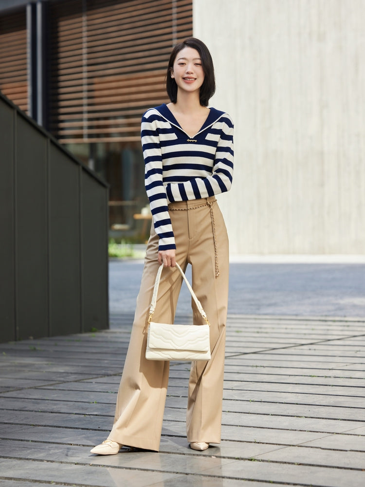 Wool Wide-Leg Office Pants | Khaki