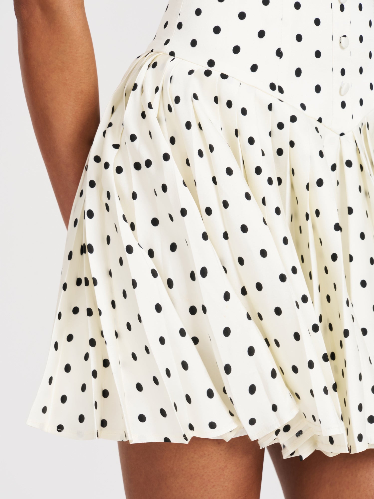 Miss Circle | Edeline Polka Dot Off-shoulder Pleated Mini Dress