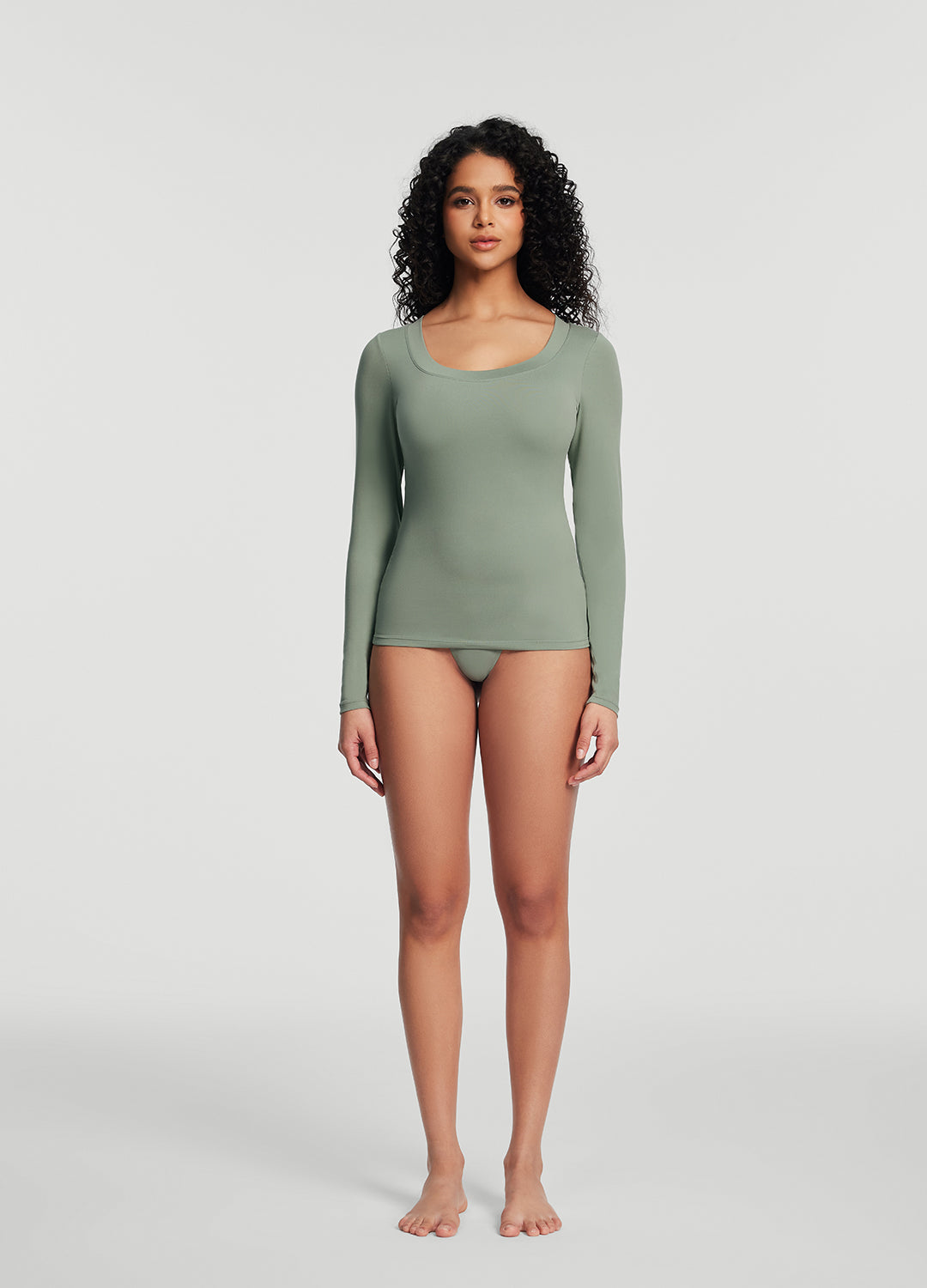 Scoop Neck Long Sleeve Top | Sage Green