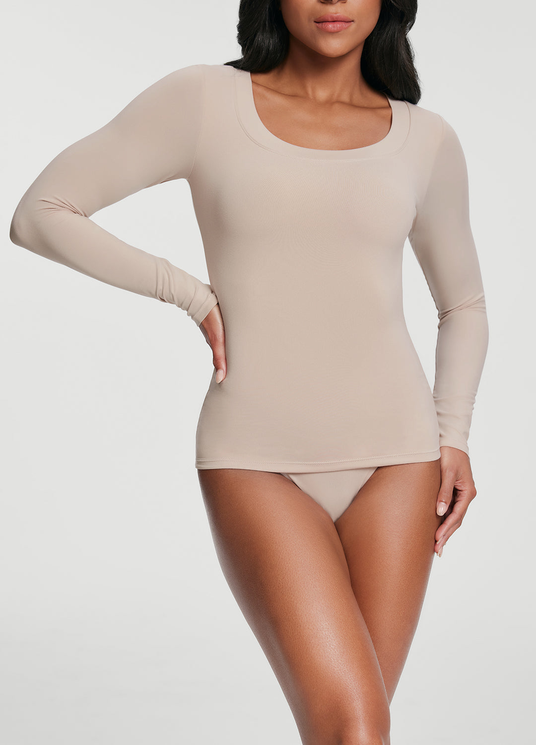 Scoop Neck Long Sleeve Top | Oat Milk