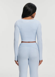 Cropped Round Neck Top | Sky Blue