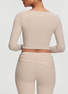 Cropped Round Neck Top | Oat Milk