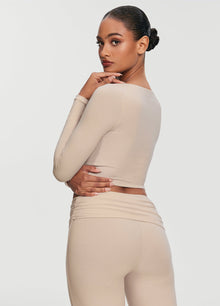 Cropped Round Neck Top | Oat Milk