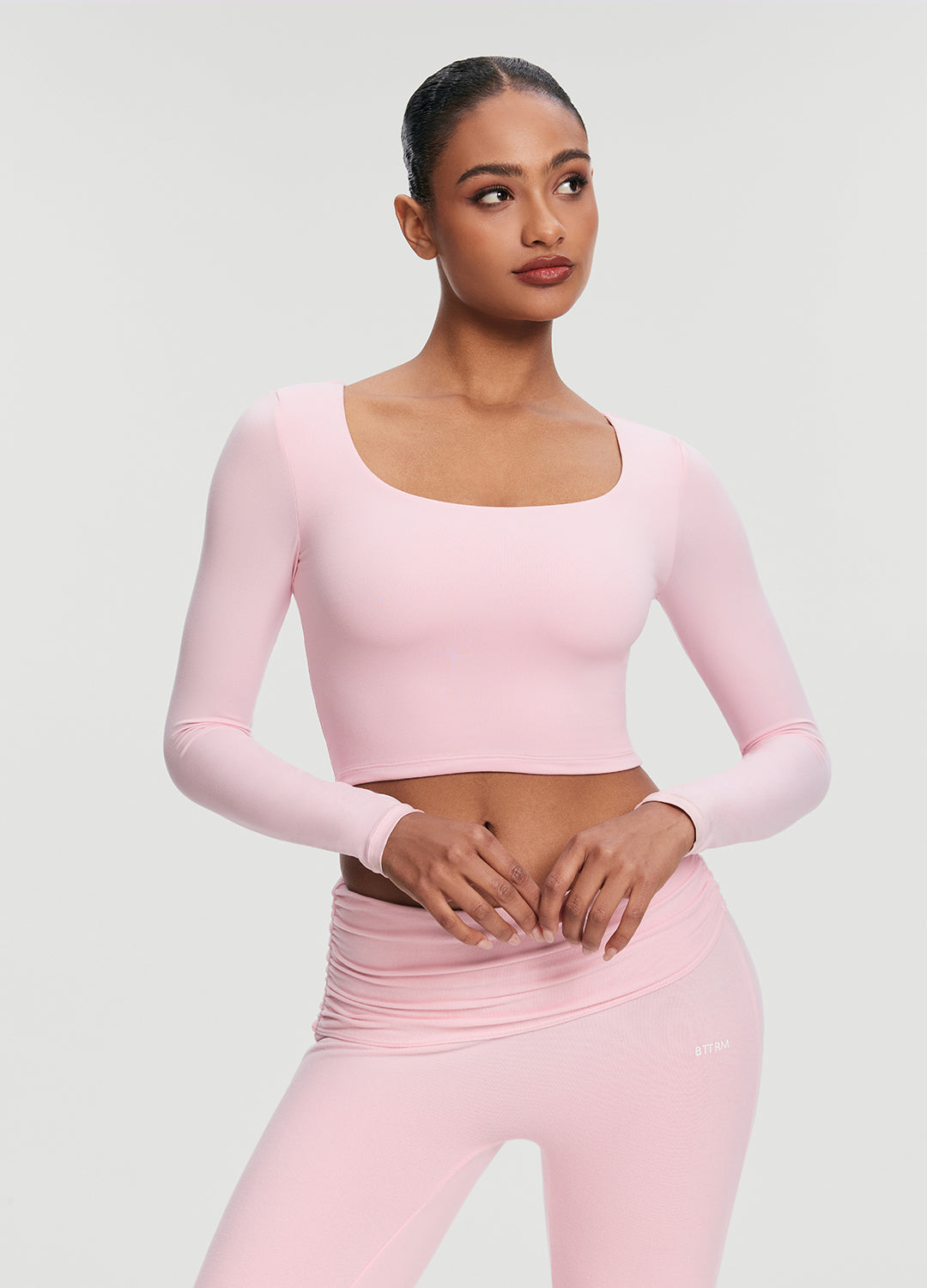 Cropped Round Neck Top | Ballet Pink