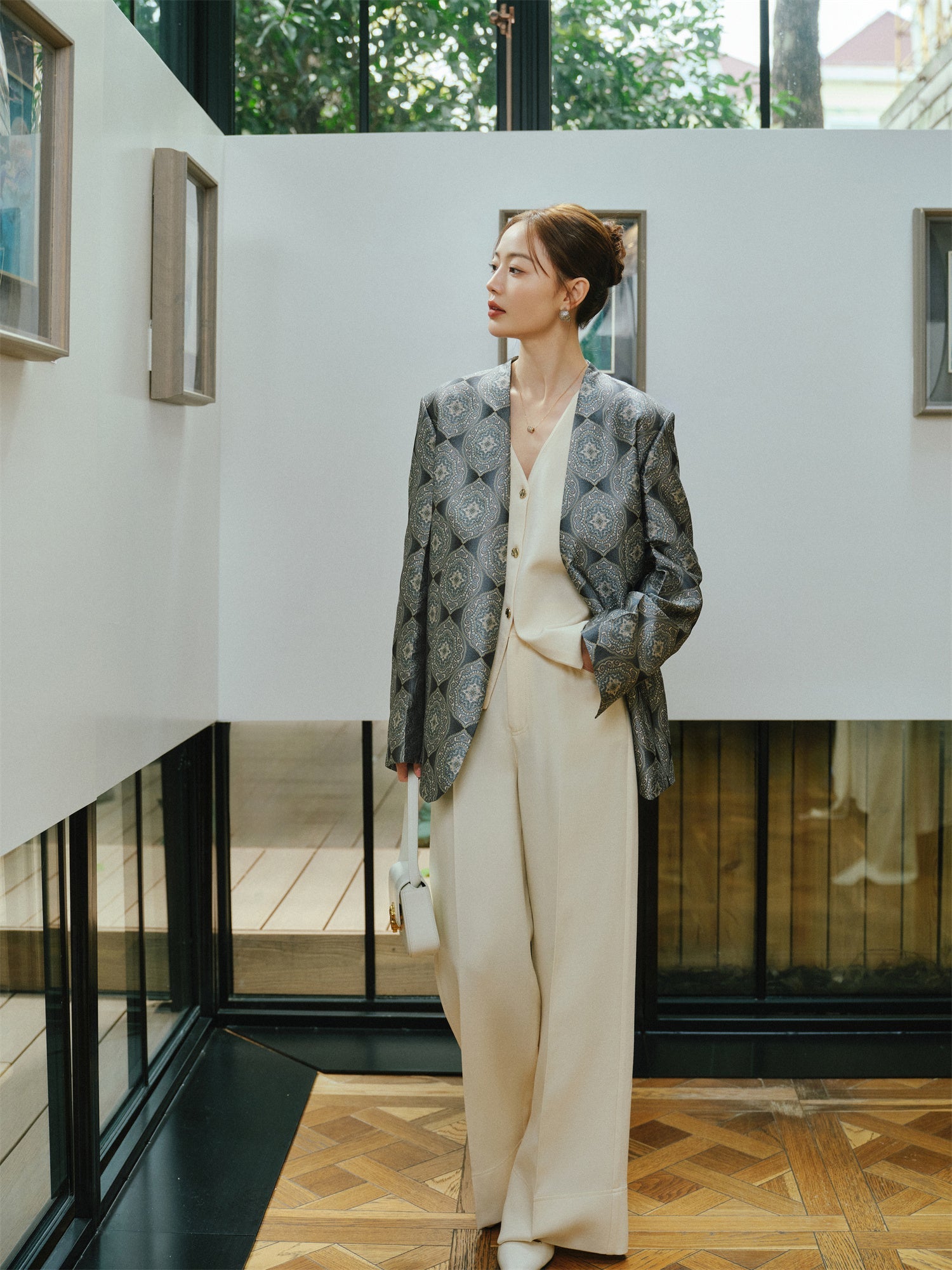Mulberry Silk Wool Straight Pants | Beige