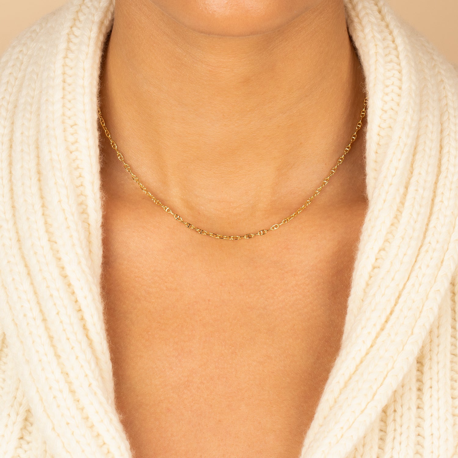 Solid Mariner Chain Necklace | 14K Yellow Gold Plated