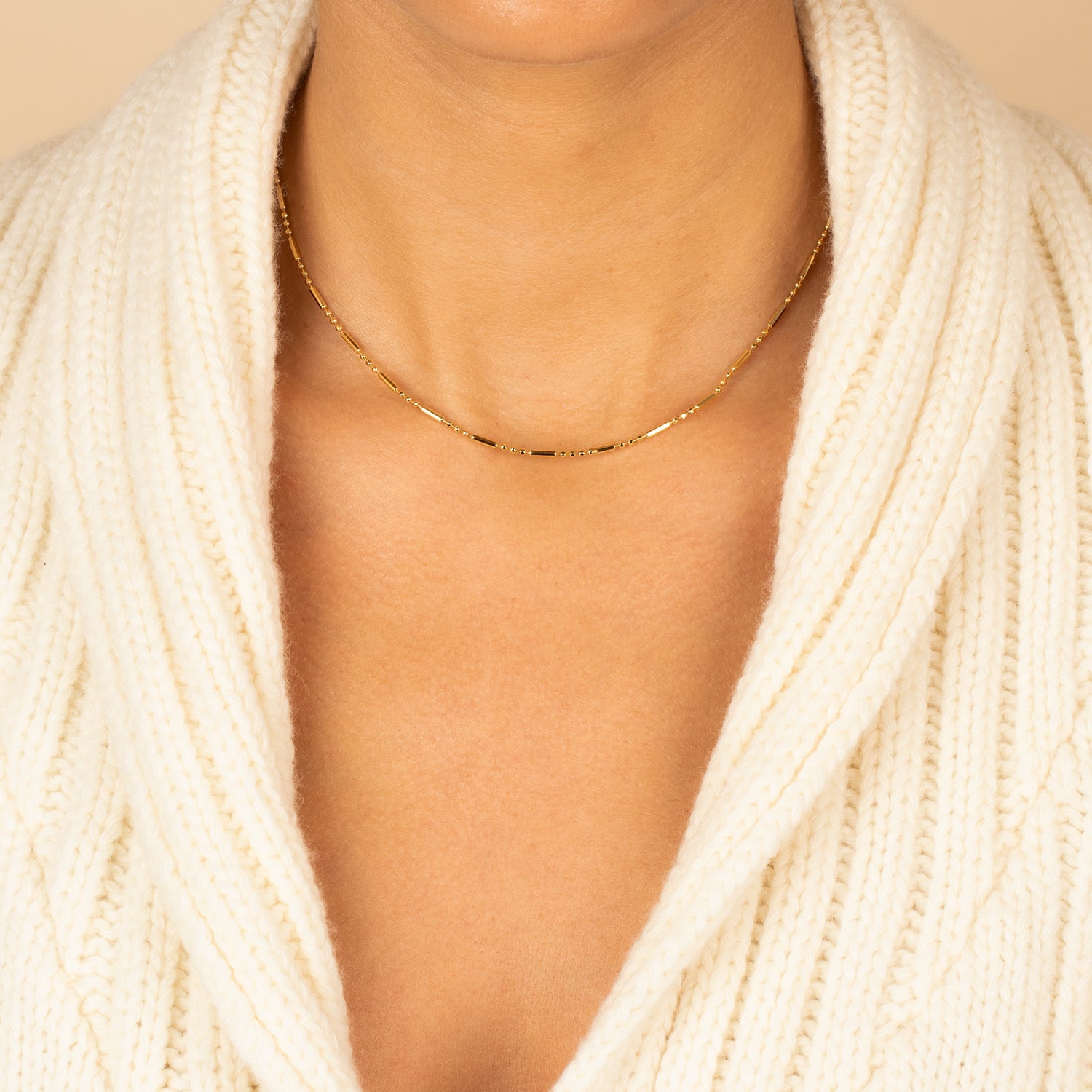 Solid Bar X Ball Chain Necklace | 14K Yellow Gold Plated