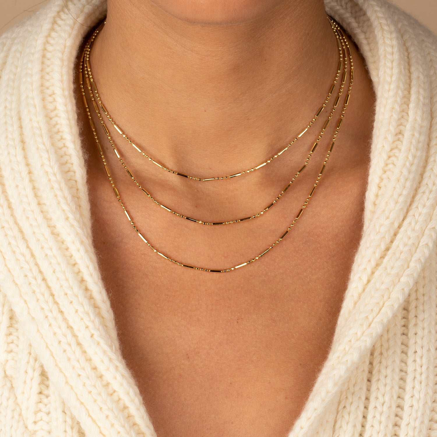 Solid Bar X Ball Chain Necklace | 14K Yellow Gold Plated