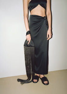 Womens | Nago Knotted Slip Satin Skirt | Black