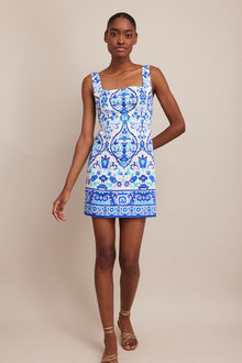 Anna Dress | Damask Blue